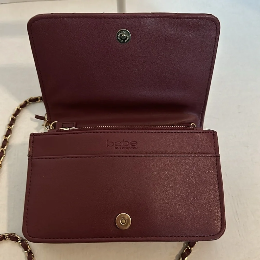 BEBE Sophia crossbody purse burgundy quilted gold hardware BNWOT